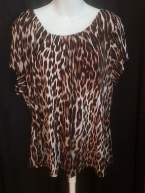 Worthington 3X cap sleeve leopard print blouse top